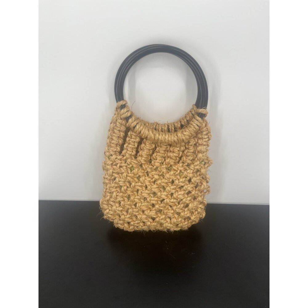 Vintage Brown Macrame Handbag Circle Handles Handmade